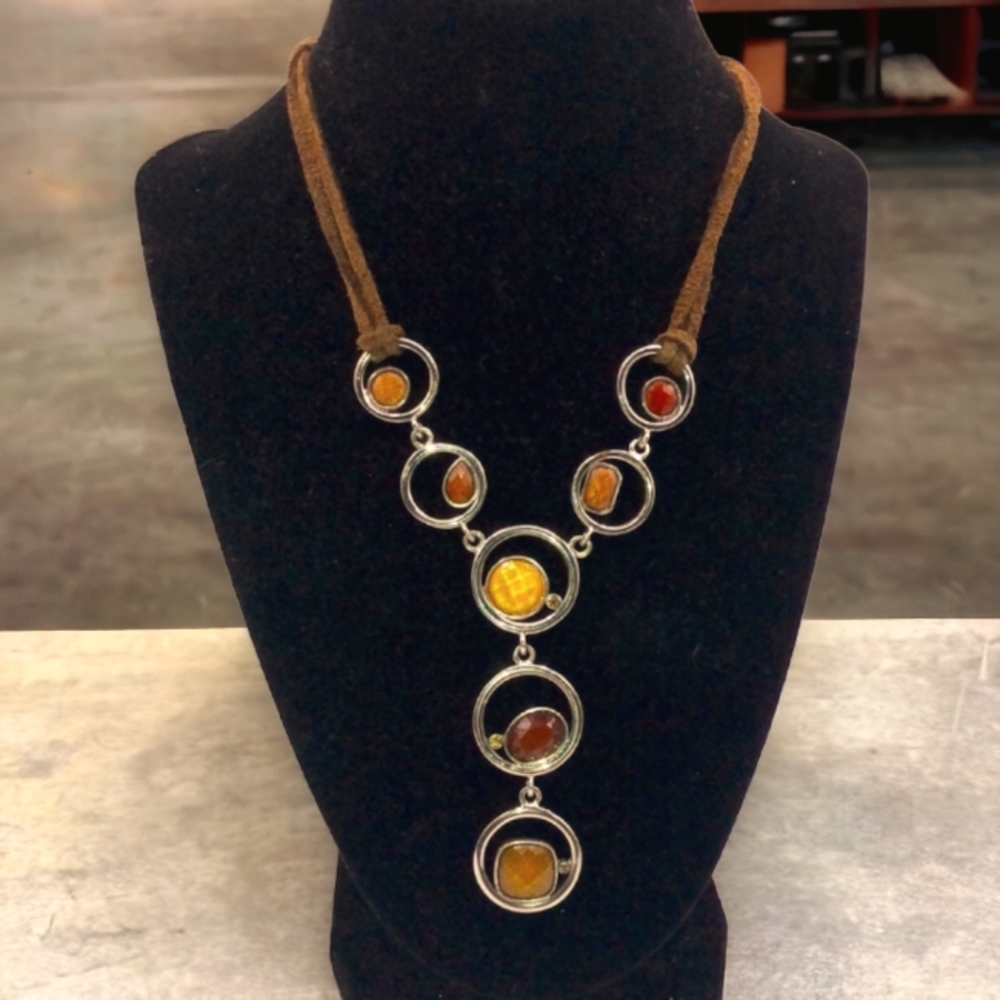 NIB Lia Sophia brown silver leather necklace